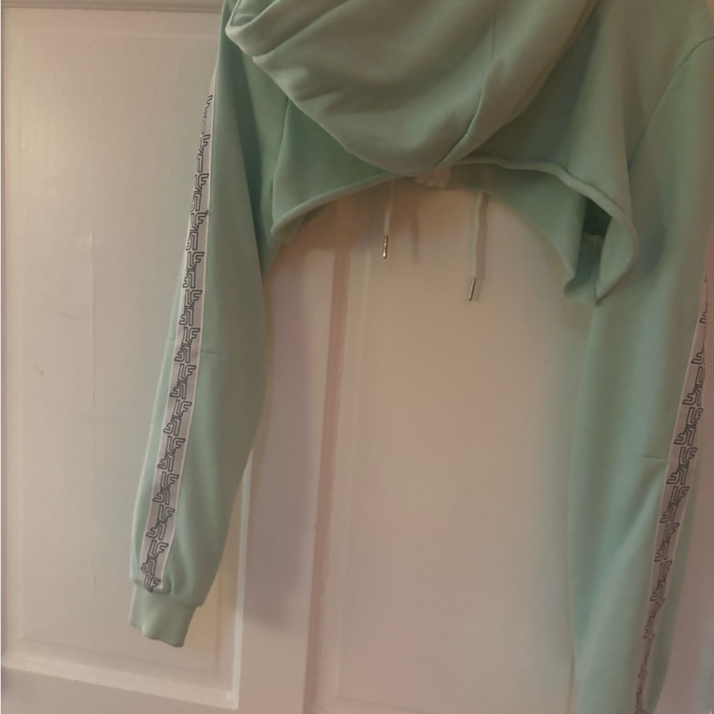 LF Light Green Cropped Hoodie with Logo Sleeves - Picture 2 of 4